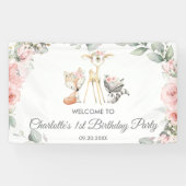 かわいいウッドランド動物フローラ誕生日背景 横断幕 (横)