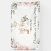 かわいいウッドランド動物フローラ誕生日背景 横断幕 (縦)