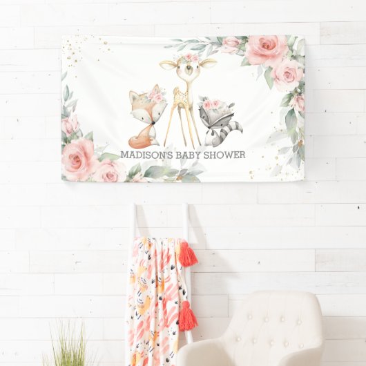 かわいいウッドランド動物フローラ赤ちゃんシャワー背景 横断幕 (インサイチュ)