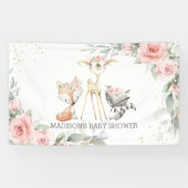 かわいいウッドランド動物フローラ赤ちゃんシャワー背景 横断幕 (横)