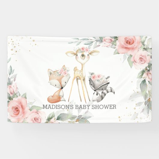 かわいいウッドランド動物フローラ赤ちゃんシャワー背景 横断幕 (横)