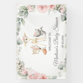 かわいいウッドランド動物フローラ赤ちゃんシャワー背景 横断幕 (縦)