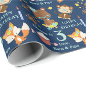 かわいいウッドランド動物ブルーキッズ誕生日 ラッピングペーパー (ロールコーナー)