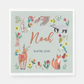 かわいいウッドランド動物ブルーベビーシャワー スタンダードランチョンナプキン (正面)