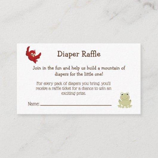 かわいいウッドランド動物ベビーシャワーおむつラッフル エンクロージャーカード (正面)