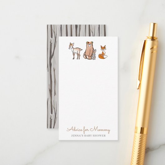 かわいいウッドランド動物ベビーシャワーアドバイスカード エンクロージャーカード (正面/裏面インサイチュ)
