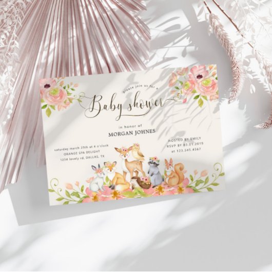 かわいいウッドランド動物ベビーシャワー招待状