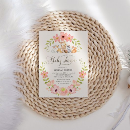 かわいいウッドランド動物ベビーシャワー招待状