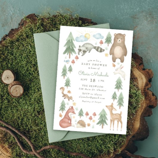 かわいいウッドランド動物ベビーシャワー招待状 招待状
