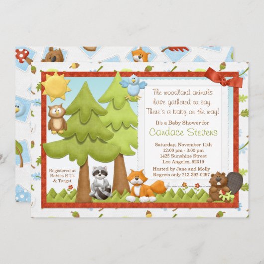 かわいいウッドランド動物ベビーシャワー招待状 招待状 (正面/裏面)
