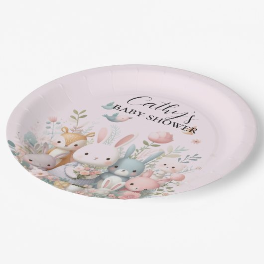 かわいいウッドランド動物ベビーシャワー紙プレート ペーパープレート (アングル)