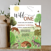 かわいいウッドランド動物ワイルドワン最初の誕生日 招待状