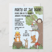 かわいいウッドランド動物公園パーティー子供の誕生日 招待状 (正面)