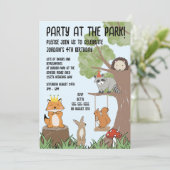 かわいいウッドランド動物公園パーティー子供の誕生日 招待状 (スタンド正面)
