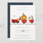 かわいいウッドランド動物列車任意の年齢誕生日招待状 サンキューカード (正面/裏面)