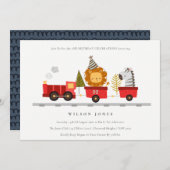 かわいいウッドランド動物列車任意の年齢誕生日招待状 サンキューカード (正面/裏面)