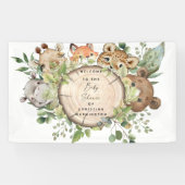 かわいいウッドランド動物白ベビーシャワー 横断幕 (横)