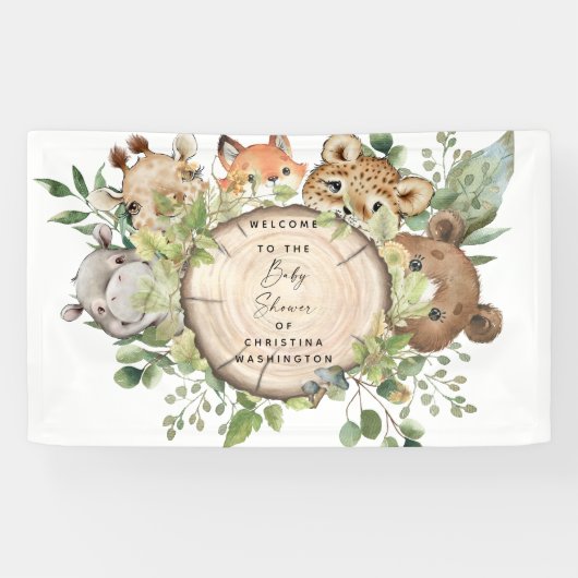 かわいいウッドランド動物白ベビーシャワー 横断幕 (横)
