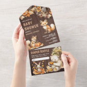 かわいいウッドランド動物秋秋の木の赤ちゃんシャワー オールインワン招待状 (貼ってはがせる)