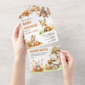 かわいいウッドランド動物秋秋の赤ちゃんシャワー オールインワン招待状 (貼ってはがせる)