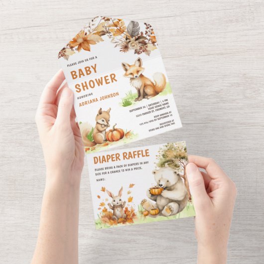 かわいいウッドランド動物秋秋の赤ちゃんシャワー オールインワン招待状 (貼ってはがせる)