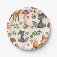 かわいいウッドランド動物紙プレート