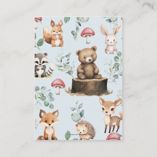 かわいいウッドランド動物緑の少年の赤ちゃんシャワー エンクロージャーカード (裏面)
