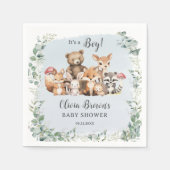 かわいいウッドランド動物緑の少年の赤ちゃんシャワー スタンダードカクテルナプキン (正面)