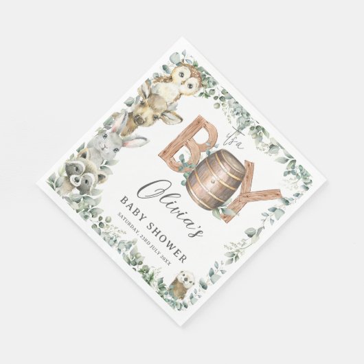 かわいいウッドランド動物緑の少年の赤ちゃんシャワー スタンダードランチョンナプキン (角)