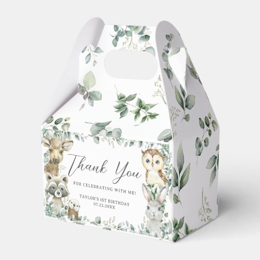 かわいいウッドランド動物緑の少年の赤ちゃんシャワー フェイバーボックス (裏面サイド)