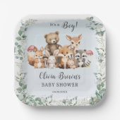 かわいいウッドランド動物緑の少年の赤ちゃんシャワー ペーパープレート (正面)