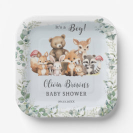 かわいいウッドランド動物緑の少年の赤ちゃんシャワー ペーパープレート