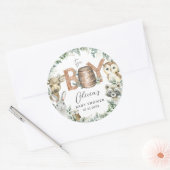 かわいいウッドランド動物緑の少年の赤ちゃんシャワー ラウンドシール (封筒)