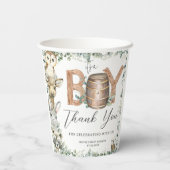 かわいいウッドランド動物緑の少年の赤ちゃんシャワー 紙コップ (裏面)