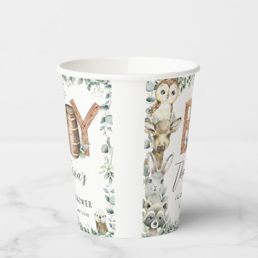 かわいいウッドランド動物緑の少年の赤ちゃんシャワー 紙コップ (左)