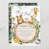 かわいいウッドランド動物緑の赤ちゃんシャワーニュートラル サンキューカード (正面/裏面)