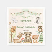 かわいいウッドランド動物1st誕生日パーティーナプキンス スタンダードカクテルナプキン (正面)