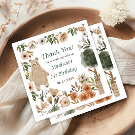 かわいいウッドランド動物1st誕生日パーティーナプキンス スタンダードカクテルナプキン