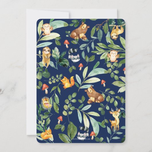 かわいいウッドランド動物1st誕生日パーティーワイルドワン 招待状 (裏面)