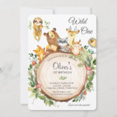 かわいいウッドランド動物1st誕生日パーティーワイルドワン 招待状 (正面)