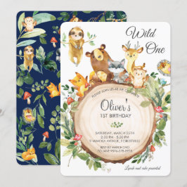 かわいいウッドランド動物1st誕生日パーティーワイルドワン 招待状