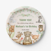 かわいいウッドランド動物1st誕生日パーティー紙プラ ペーパープレート (正面)
