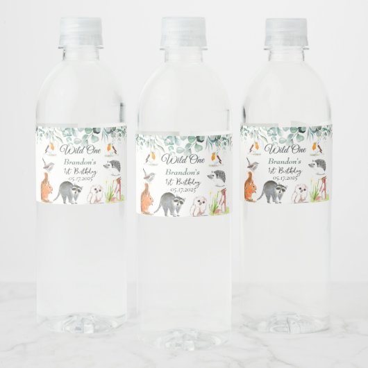 かわいいウッドランド動物1st誕生日ワイルドワン ペットボトルラベル (ボトル)