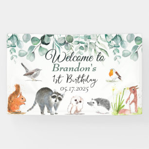 かわいいウッドランド動物1st誕生日ワイルドワン 横断幕