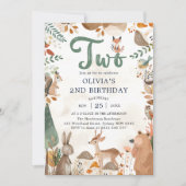 かわいいウッドランド動物2nd誕生日パーティー 招待状 (正面)