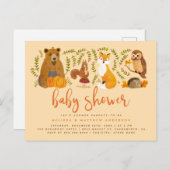 かわいいウッドランド森林動物カボチャ赤ちゃんシャワー インビテーションポストカード (正面/裏面)