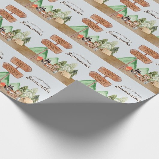 かわいいウッドランド森林動物キャンプ赤ちゃんシャワー ラッピングペーパー (角)