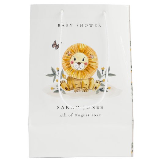 かわいいウッドランド水彩獅子葉赤ちゃんシャワー ミディアムペーパーバッグ (裏面)