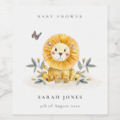 かわいいウッドランド水彩獅子葉赤ちゃんシャワー ワインラベル (シングルラベル)
