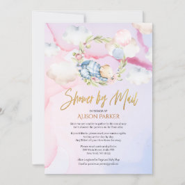 かわいいウッドランド熊ピンク色の空ベイビーシャワー（郵便） 招待状